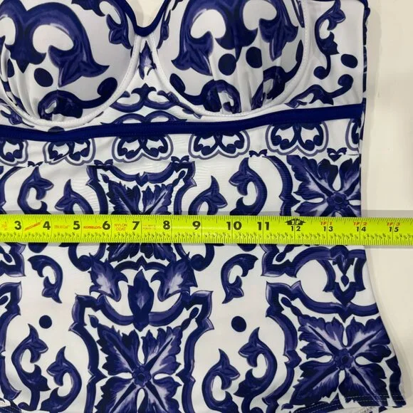 NEW Porcelain Pattern One-Piece Swimsuit and Cover Up Skirt, Size M - Picture 14 of 17